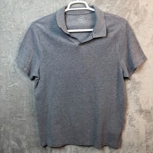 J.Crew Polo Men Large Blue Flex Pique Untucked Short Sleeve V-Neck Shirt Preppy